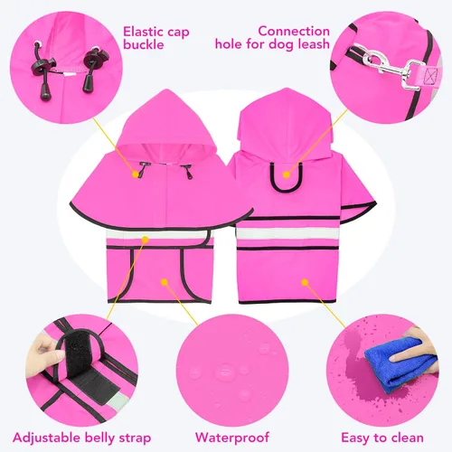 Miniatura 3 de Impermeables para Perros - Impermeables con Capucha para Perros, Chaqueta de Lluvia Reflectante Ajustable para Perros, Chaqueta de Lluvia Resistente