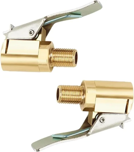 PSLER Air Chuck - 2 portabrocas de latón de 1/4 pulgadas NPT (macho) Heavy Duty Cerrado Flow Lock N Flate Air Chuck con clip para la mayoría de