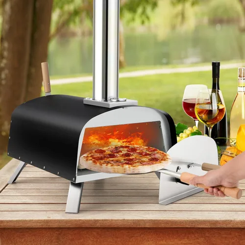 Miniatura 9 de Giantex Horno de pizza al aire libre, propano y leña con piedra para pizza de 13 pulgadas, cáscara de pizza, quemador de gas con regulador