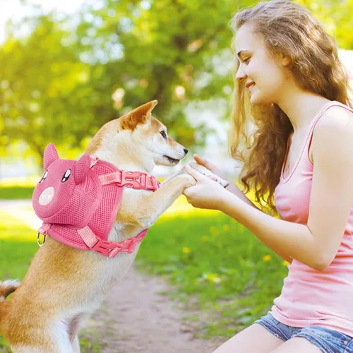 Miniatura 7 de Arnés para perro con mochila, arnés ajustable para perros pequeños y medianos, mochilas transpirables sin tirones para perros, para viajes, Cerdo