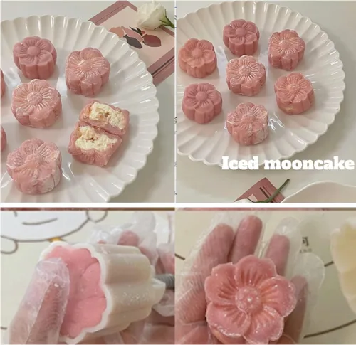 Miniatura 9 de Molde de prensa de pastel de luna de flores chinas rosadas, postre de pastel de luna prensado a mano, hojaldre de pastel de luna, 1 molde con 4