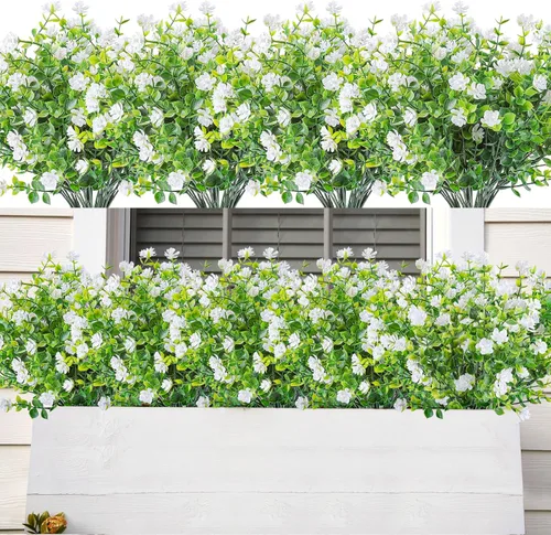 Miniatura 70 de AmyHomie 16 paquetes de flores artificiales de eucalipto negro para exteriores, resistentes a los rayos UV, flores sintéticas que no se decoloran