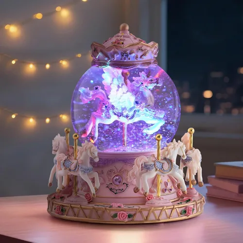 Miniatura 3 de Regalo de globo de nieve de carrusel de unicornio, caja de música de caballo con luces, regalos de lujo para hija, mujer, niñas, mamá, esposa