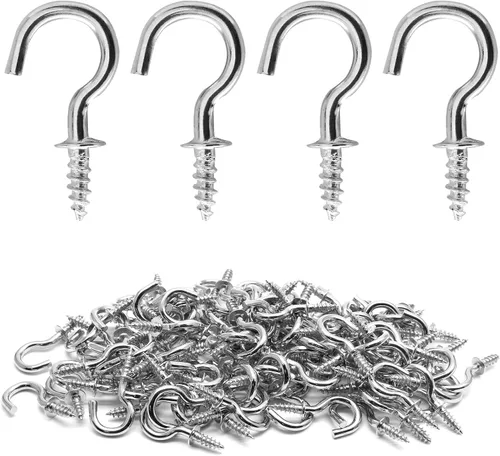 Miniatura 25 de Biaungdo 60 ganchos para tazas de techo de 1 pulgada, ganchos de tornillo, ganchos de taza de techo, ganchos autorroscantes, color negro
