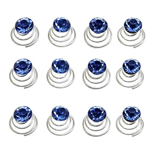 canjoyn 24 horquillas para el cabello con gemas nupciales, espirales, espirales, espirales, para boda, espiral, tornados de cristal brillantes, Azul