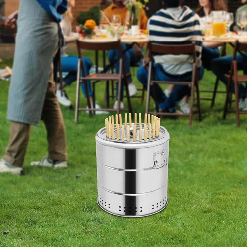 Miniatura 6 de Parrilla de carbón portátil grande, parrilla de barril de carbón de 360°, parrilla de barbacoa de acero inoxidable al aire libre con 30 pinchos
