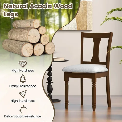 Miniatura 7 de Giantex Juego de 4 sillas de comedor de madera, sillas de comedor de granja con asiento de cojín, sillas auxiliares de comedor de madera sin brazos