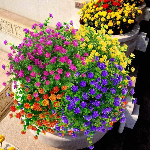 Miniatura 3 de Flores artificiales, plantas falsas al aire libre resistentes a los rayos UV, arbustos de boj de plástico sintético, 4 paquetes, para interiores