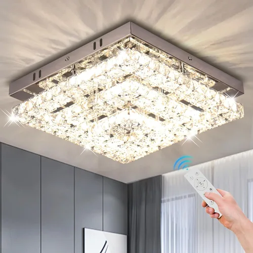 Miniatura 13 de Lámpara de Araña de Cristal Regulable de 11.8", Luz de Techo de Cristal, Lámparas de Araña Modernas de Montaje al Ras, Lámpara de Techo
