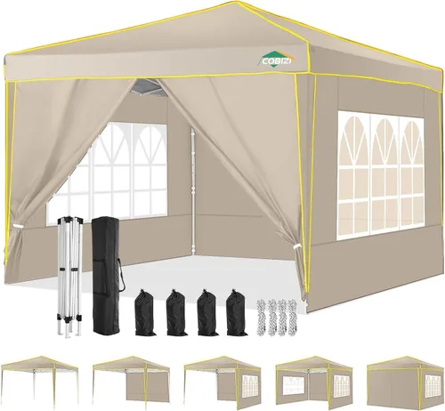 Miniatura 28 de COBIZI Toldo desplegable de 10 x 10 pies con 4 paredes laterales, toldo fácil de instalar para eventos, deportes, playa, fiestas, toldos de fiesta