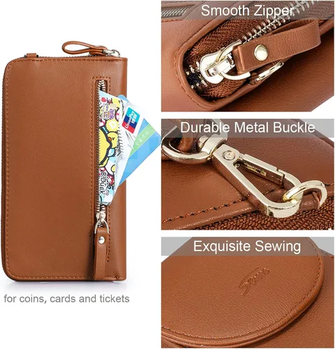 Miniatura 7 de S-ZONE Bolso de mano de cuero genuino para las mujeres bolso grande bolso de trabajo RFID bloqueo de cuero de la PU Crossbody teléfono bolso monedero
