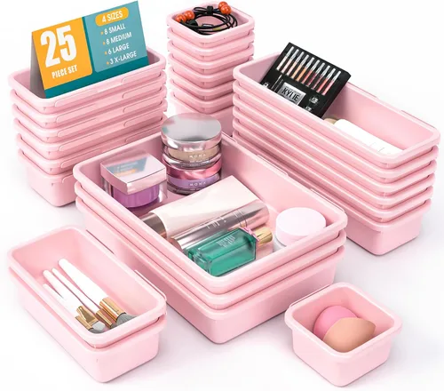 Miniatura 10 de Juego de 6 organizadores de cajones, organizador divisor de cajones de maquillaje de 3 tamaños con almohadillas antideslizantes, contenedores