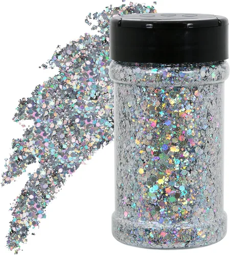 Miniatura 27 de TORC 1 Libra de Purpurina Blanca Iridiscente 16 oz Mezcla de Purpurina Gruesa a Granel para Resina, Manualidades, Arte Cosmético, Decoración