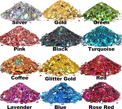 Miniatura 2 de HEMOER Purpurina Gruesa Holográfica, 12 Colores de Lentejuelas Brillantes, Conjunto de Purpurina de Poliéster Exclusivo Mixto para Resina Epoxi