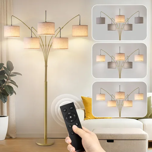 Miniatura 19 de Lámparas de pie doradas para sala de estar, lámpara de pie de arco súper brillante con control remoto, 3 lámparas de pie altas con regulación Sombra