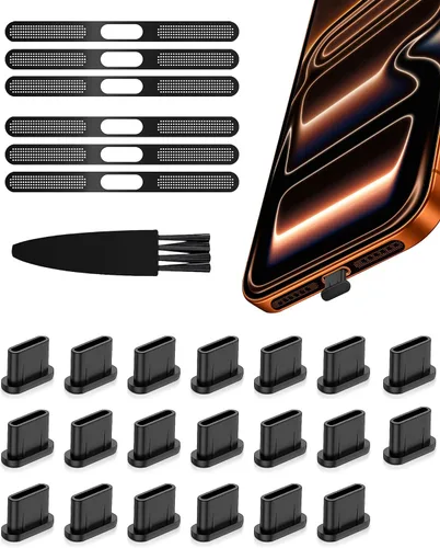 Miniatura 9 de Protectores de puerto USB C para enchufe antipolvo, 20 unidades, con cubierta de altavoz de teléfono, 6 calcomanías compatibles con iPhone 17 Pro