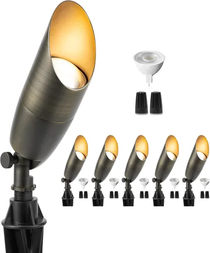 Miniatura 47 de Gardenreet Focos de paisaje de latón de bajo voltaje, luz LED para exteriores de 12 V, luces con cable IP65 impermeables, bronce antiguo