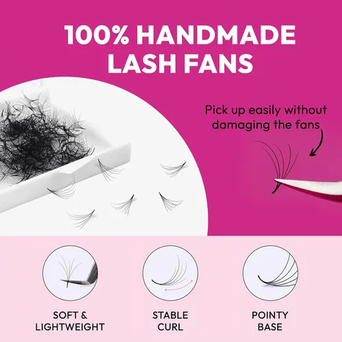 Miniatura 4 de Eyesy Lash 500 Camellia Premade Fans - 5D 0.07 Tamaño 7-9-11mm Rizo C - Extensiones de pestañas postizas naturales en abanico prefabricadas, 3