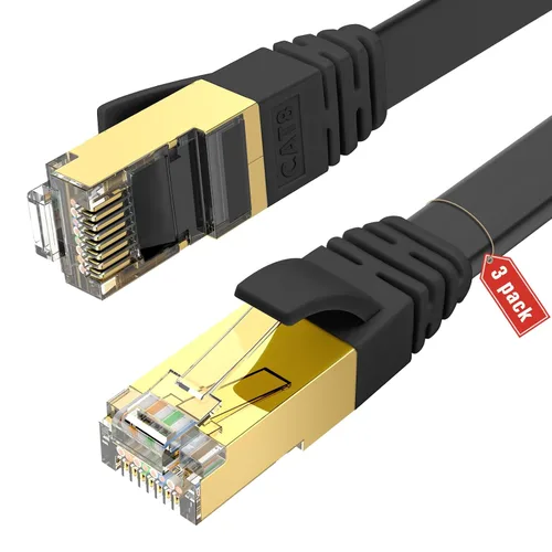 Miniatura 11 de Ercielook Cable Ethernet CAT8 de alta velocidad de 150 pies, cable de Internet plano blindado con clips, resistente a la intemperie S/FTP resistente