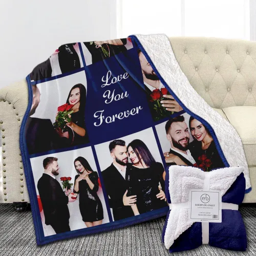Miniatura 17 de Manta de fotos personalizada de forro polar, suave, cálida, mullida, regalos personalizados para parejas, novio, novia, manta con fotos 4 fotos