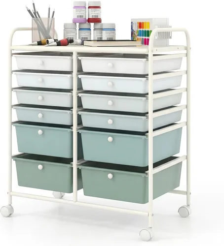 Miniatura 36 de COSTWAY Carrito de almacenamiento rodante con 4 cajones, carrito de almacenamiento de plástico y organizador con 4 cajones extraíbles, carrito