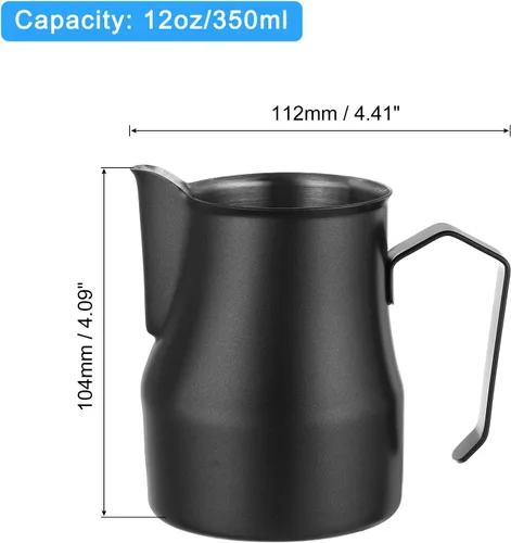 Miniatura 2 de uxcell Jarra de espuma de leche, taza de café de acero inoxidable de 12 oz/11.8 fl oz, jarra de espuma de leche con asa para el hogar, cafetería