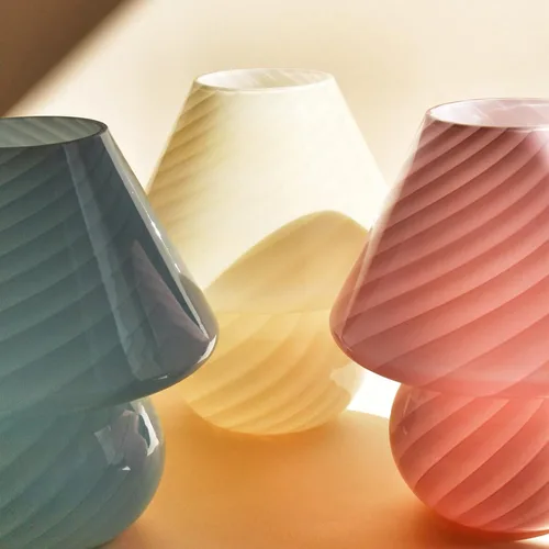 Miniatura 3 de Lámpara de mesa con forma de hongo y remolino, lámpara de mesa de vidrio translúcido, estilo italiano, moderna lámpara de escritorio a rayas