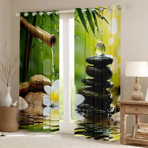 Miniatura 2 de Cortinas con piedras zen, cortinas de bambú para ventana de velas para niños, niñas, adolescentes, cortinas de tratamiento de ventanas de spa