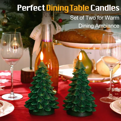 Miniatura 6 de JOIONE Velas sin llama de árbol de Navidad con temporizador remoto, velas parpadeantes que funcionan con pilas, velas LED de cera real para Verde