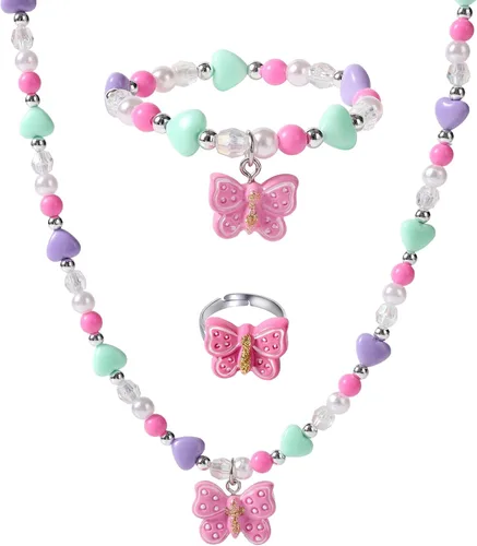 Miniatura 7 de Juego de joyas coloridas de mariposa para niñas, collar de mariposa para niñas pequeñas, juego de joyero de juguete de juego de simulación