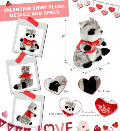 Miniatura 3 de DolliBu Mapache de peluche con texto en inglés "I Love You", bonito animal de peluche con camisa roja y nombre, regalo personalizado para el día