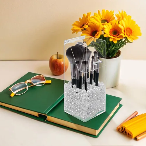 Miniatura 5 de DOITOOL Soporte acrílico para brochas de maquillaje con tapa, caja de almacenamiento transparente para bolígrafos, organizador de cosméticos sin