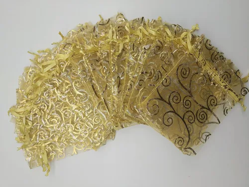 Miniatura 3 de Bolsitas de organza transparentes con impresión de ratán Ankirol, ideales para bodas y fiestas del bebé, para regalos o muestras (100 unidades)