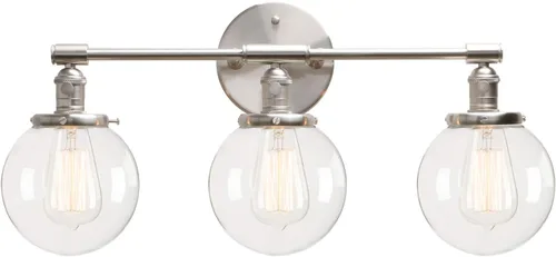 Miniatura 11 de PERMO Iluminación de candelabro de pared industrial vintage con sombra de globo de vidrio transparente redondo de 5,9" soplado a mano (Negro)