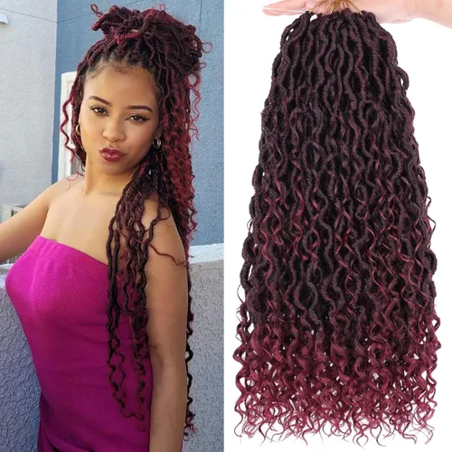 Miniatura 35 de COOKOO 14 pulgadas, 8 piezas de cabello de ganchillo Goddess Locs en total 112 hebras de pelo sintético negro natural de ganchillo de río hippie
