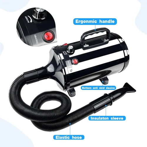 Miniatura 2 de Secador de pelo para perros Xapigo, secador de alta velocidad profesional para el aseo de perros, temperatura y velocidad ajustables con 4 boquillas