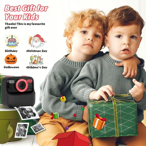 Miniatura 2 de Cámaras digitales instantáneas para niños y niñas, cámara digital selfie HD de doble lente 1080P con papel de impresión y tarjeta de 32G, regalos