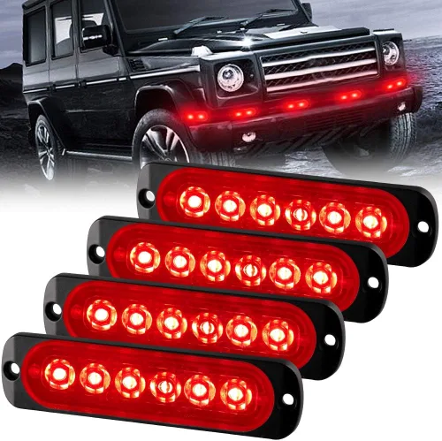 Miniatura 14 de Barra de luz estroboscópica 2 piezas, 12 LED, luz de advertencia de emergencia, con función de sincronización impermeable, 12 – 24 V, para vehículos