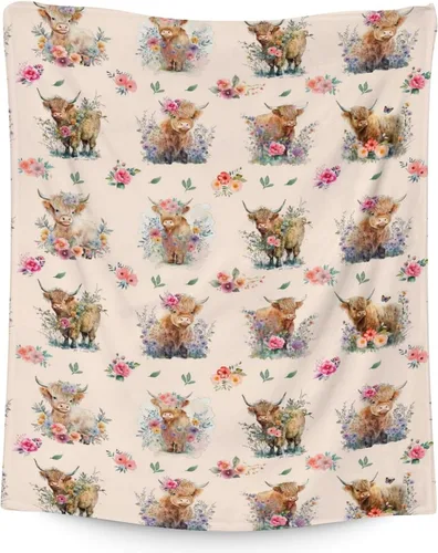 Mercuryelf Highland Cow - Manta suave, mullida y cálida, 30 x 40 pulgadas, manta pequeña para regazo y cuna, color beige, bonito regalo para bebé