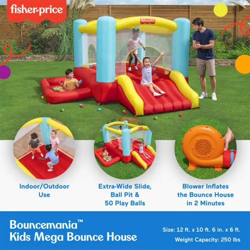 Miniatura 2 de Fisher-Price Bouncemania - Casa hinchable inflable con 50 pelotas de juego, multicolor