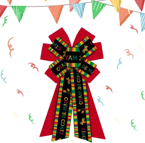 Hying Arcos grandes de fiesta mexicana para corona, lazos de corona de fiesta mexicana, lazos de arpillera rojos y negros, lazos de burro del Cinco
