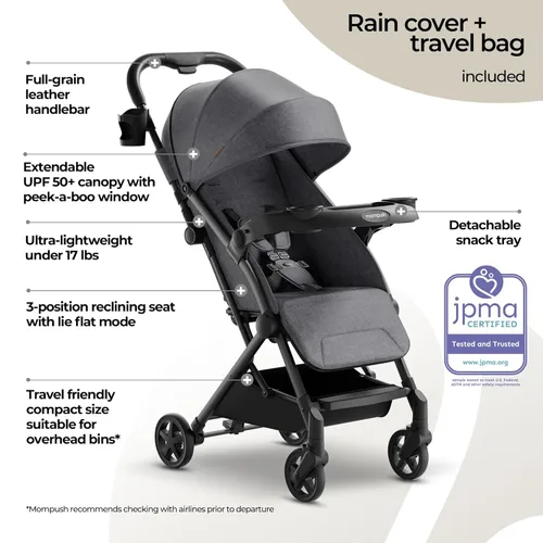 Miniatura 2 de Mompush Lithe V2 Cochecito de Viaje Ligero, Cochecito de Bebé Compacto Plegable con Bolsa de Viaje, Cochecito de Plegado con Una Mano, Bandeja