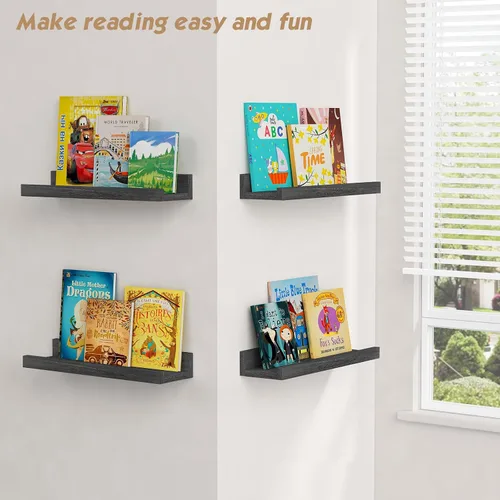 Miniatura 7 de Forbena Estante de repisa negra para fotos, estantes flotantes con borde para pared, estantes de pared pequeños para baño, dormitorio, cocina