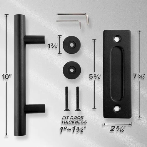 Miniatura 7 de EaseLife Paquete de 2 manijas y tiradores de puerta corrediza de granero de 10 pulgadas, juego de herrajes rústicos de doble cara, resistente, Negro