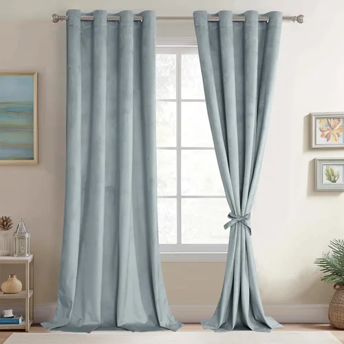 Miniatura 59 de JIUZHEN - Cortinas de terciopelo gris de 63 pulgadas opacas para sala de estar - Cortinas gruesas de terciopelo con ojales para ventana