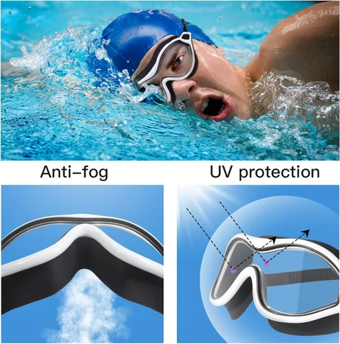 Miniatura 4 de Keary Paquete de 2 gafas de natación para adultos y jóvenes con junta de silicona suave, protección UV antivaho sin fugas, gafas de visión clara