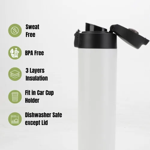 Miniatura 5 de Ozizo Taza de viaje aislada de acero inoxidable de 18 onzas con bola mezcladora, tapa de botón, boquilla de vertido, a prueba de derrames y fugas