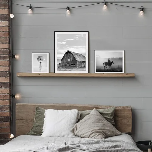 Miniatura 6 de Arte de pared enmarcado con vista rústica: 3 piezas de granja en blanco y negro, vaquero brumoso, granero, fotografía, moderno, molino de viento