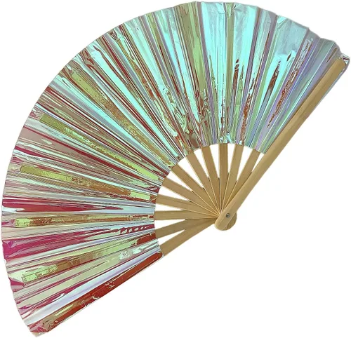 Miniatura 13 de Ventilador de mano plegable grande para hombres y mujeres, ventilador holográfico para mujeres, fiesta de baile, festivales, Halloween, EDM