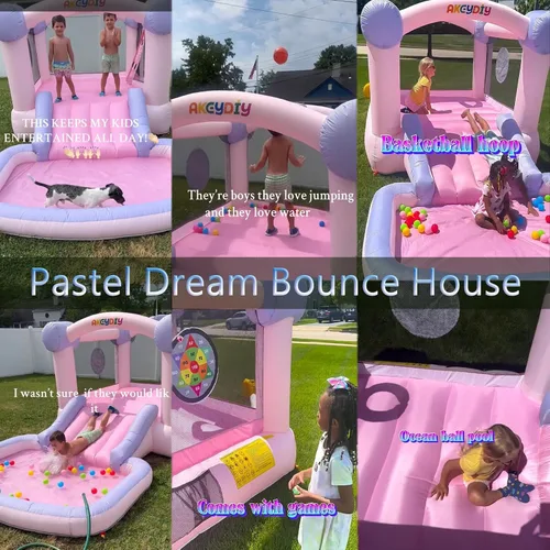 Miniatura 2 de AKEYDIY Pastel Dream Casa de Rebote para Niños de 3-10, Casa de Rebote de Agua de 161x82x63 pulgadas con Tobogán, Piscina de Pelotas/Foso